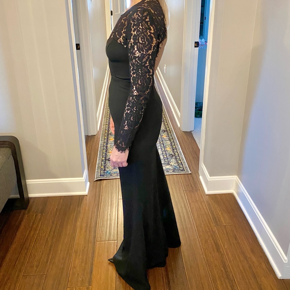 Lulus Whenever You Call Formal Black Backless Lace Long Sleeve Maxi Dress XS - Picture 7 of 9